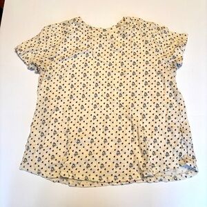 Pilcro Anthropologie Floral Print Short Sleeve Tee XL Cream Cottagecore